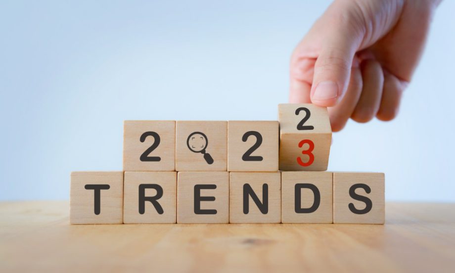 Stacked blocks that say “2022 Trends” with the final 2 in 2022 being turned over to reveal a 3.